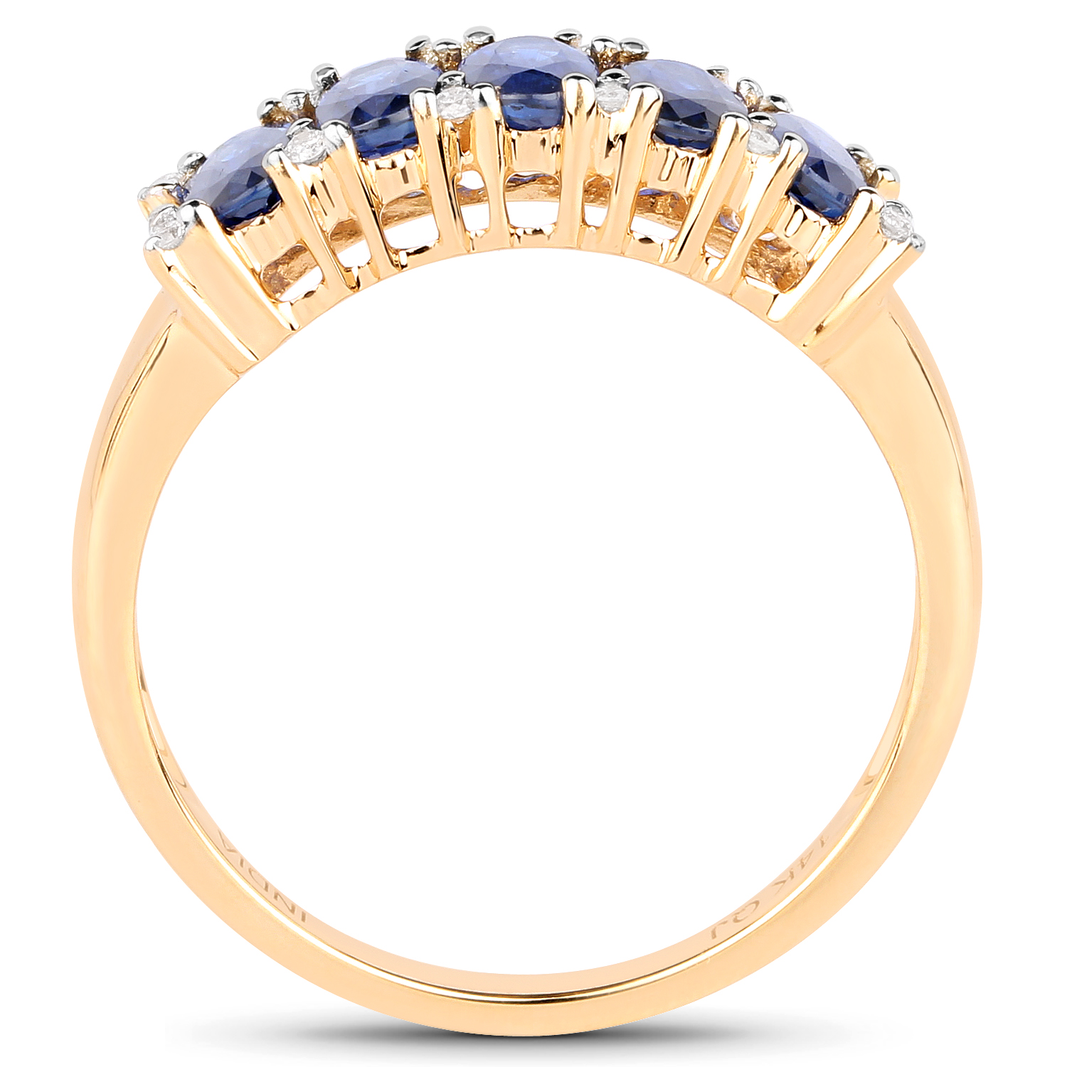 1.56 Carat Genuine Blue Sapphire and White Diamond 14K Yellow Gold Ring