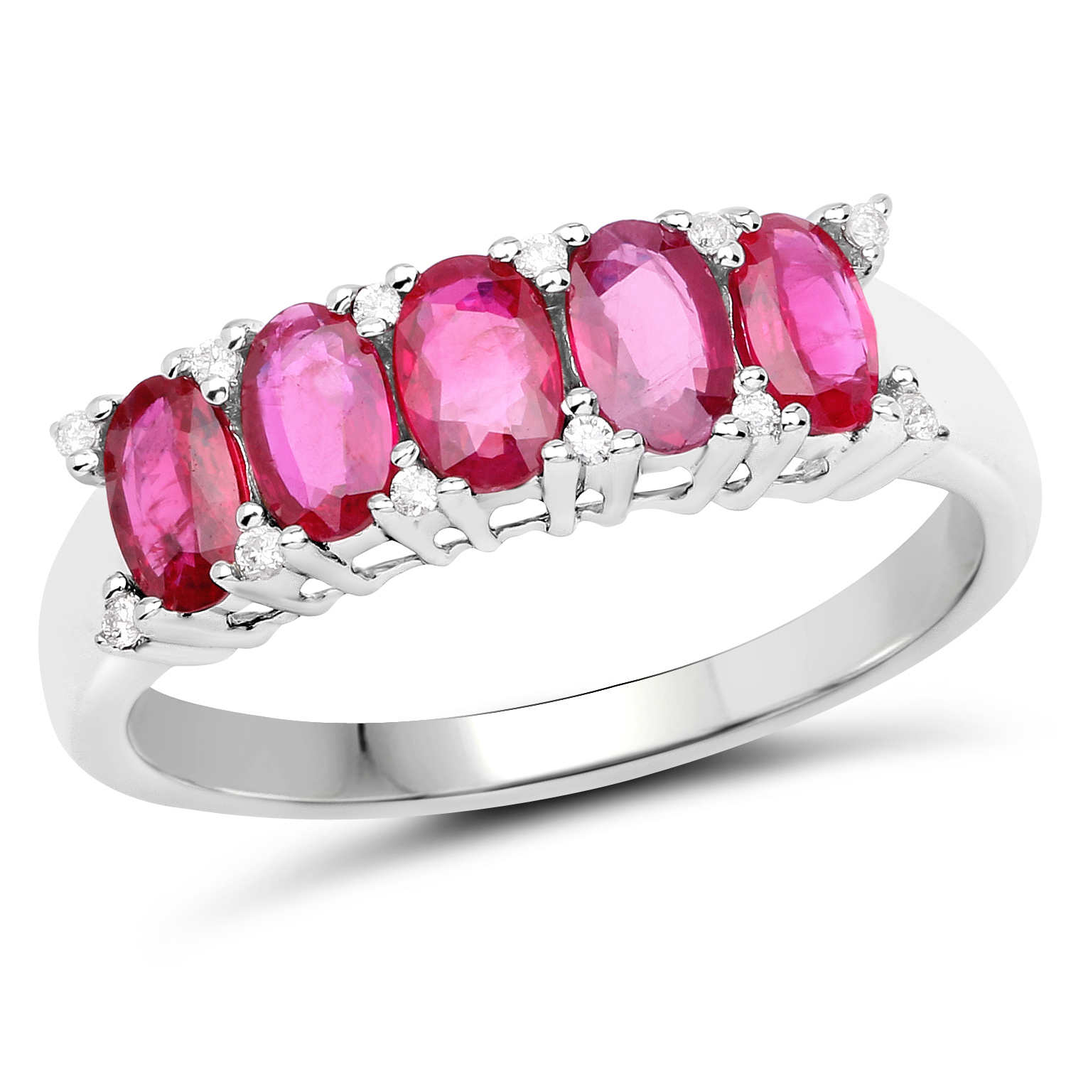 1.31 Carat Genuine Ruby and White Diamond 14K White Gold Ring