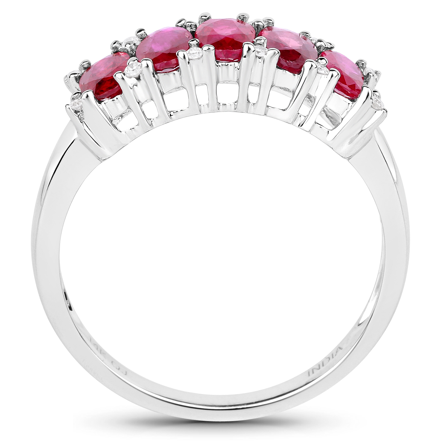 1.31 Carat Genuine Ruby and White Diamond 14K White Gold Ring