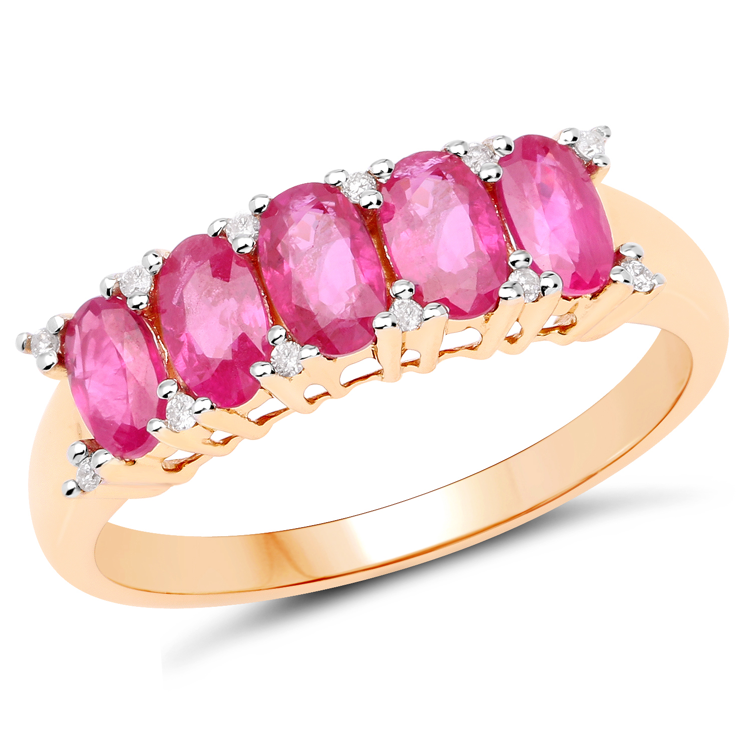 1.31 Carat Genuine Ruby and White Diamond 14K Yellow Gold Ring