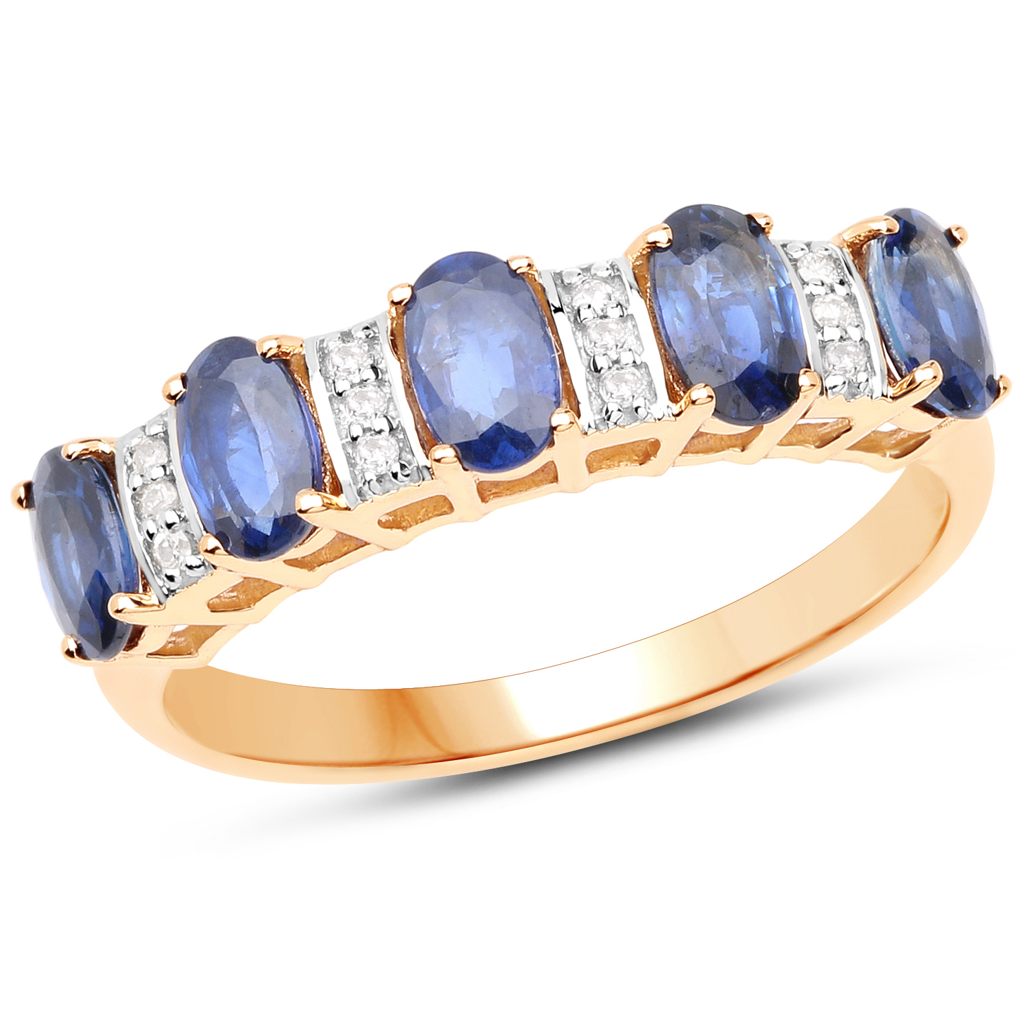 1.55 Carat Genuine Blue Sapphire and White Diamond 14K Yellow Gold Ring