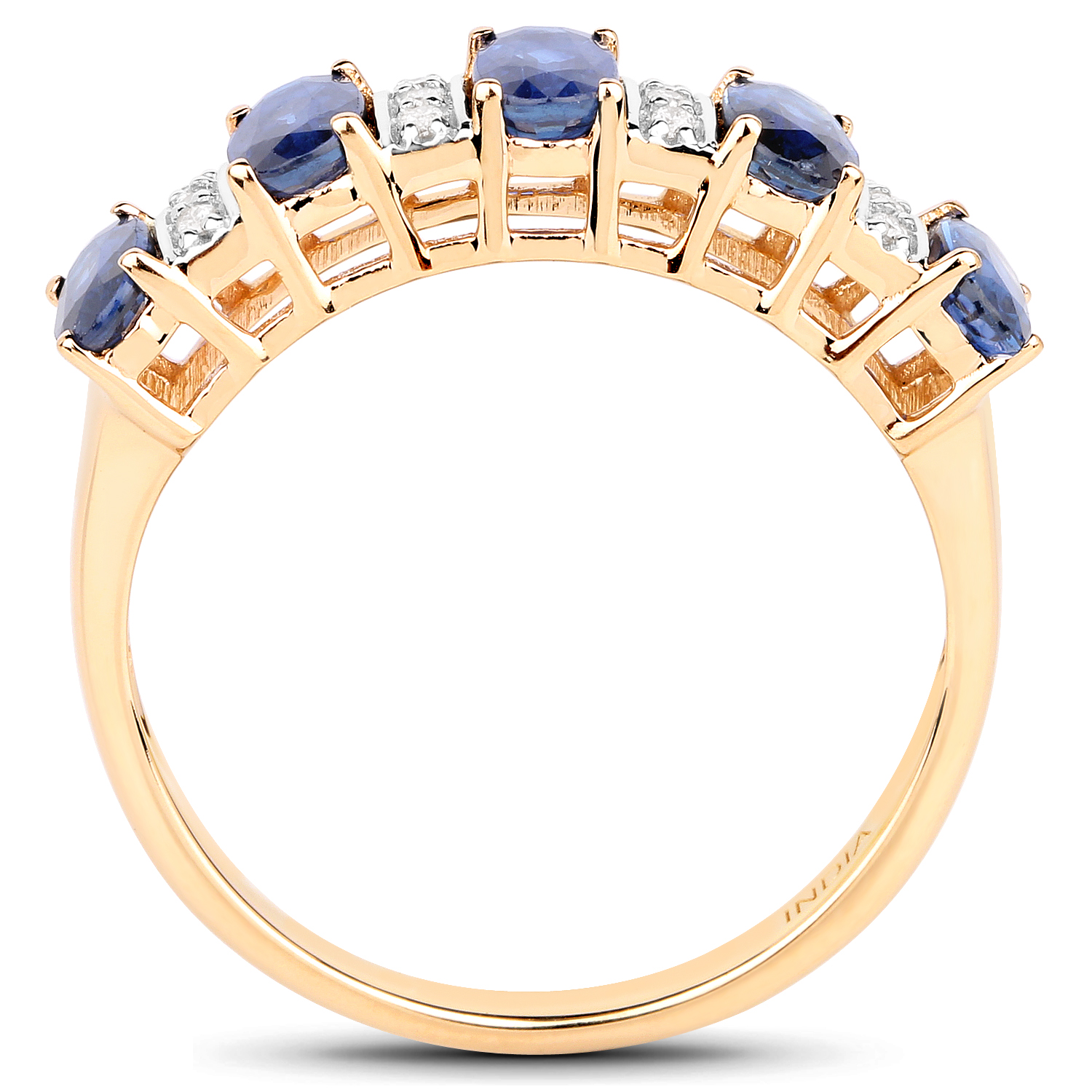 1.55 Carat Genuine Blue Sapphire and White Diamond 14K Yellow Gold Ring