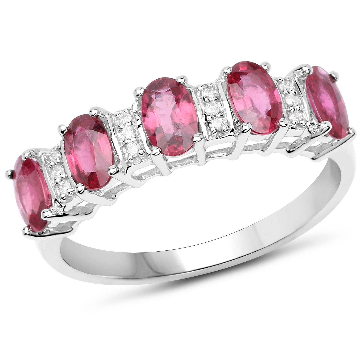 1.30 Carat Genuine Ruby and White Diamond 14K White Gold Ring