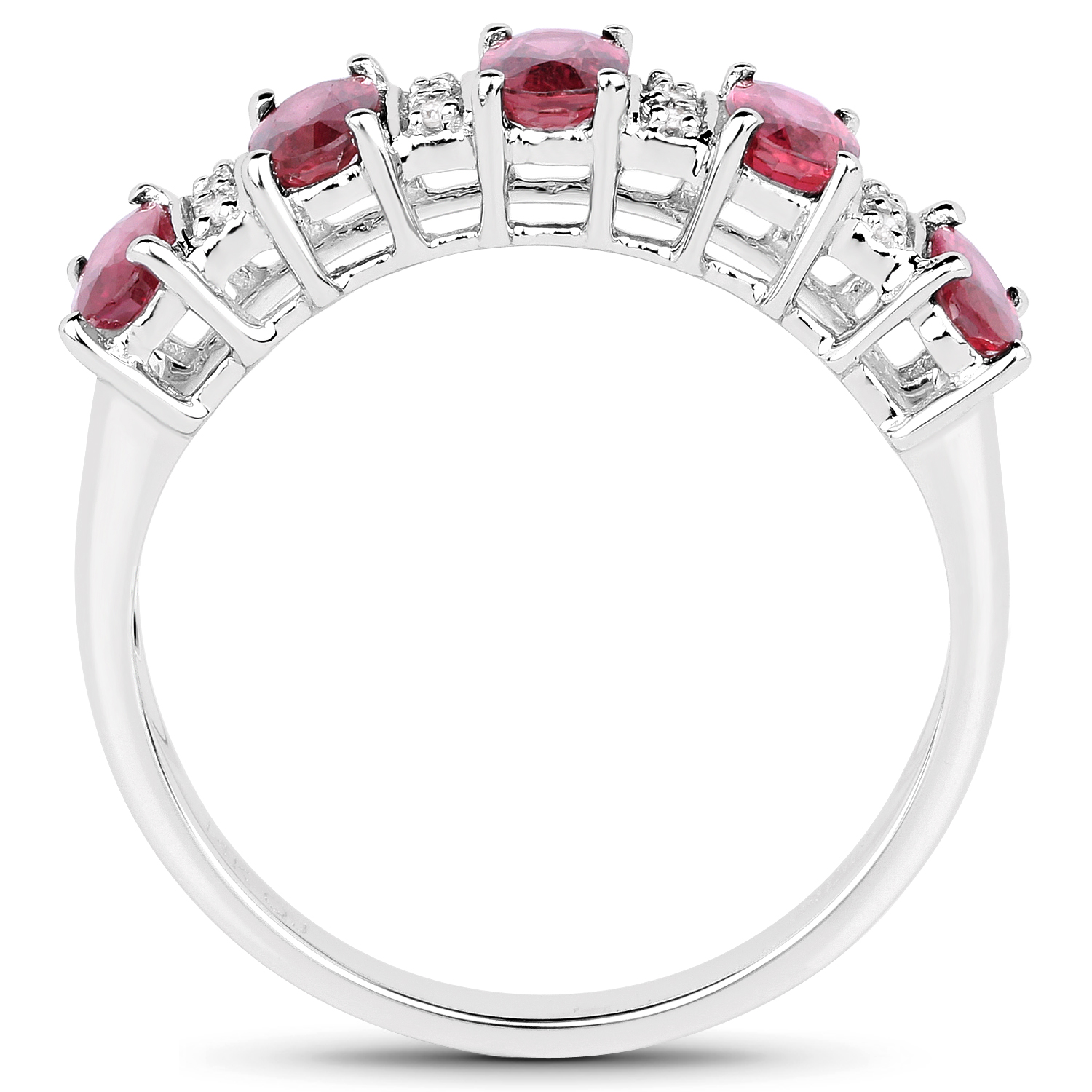 1.30 Carat Genuine Ruby and White Diamond 14K White Gold Ring