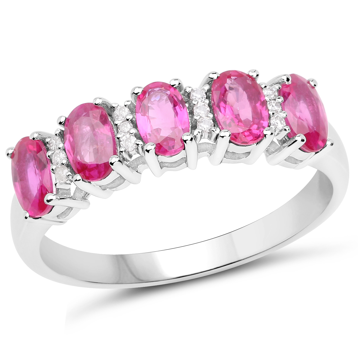 1.30 Carat Genuine Ruby and White Diamond 14K White Gold Ring