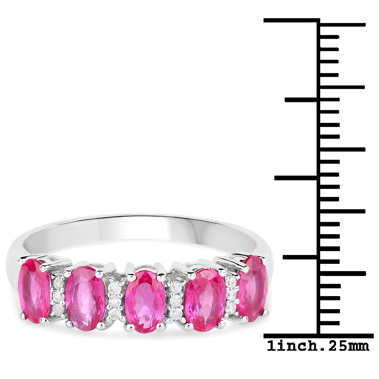 1.30 Carat Genuine Ruby and White Diamond 14K White Gold Ring