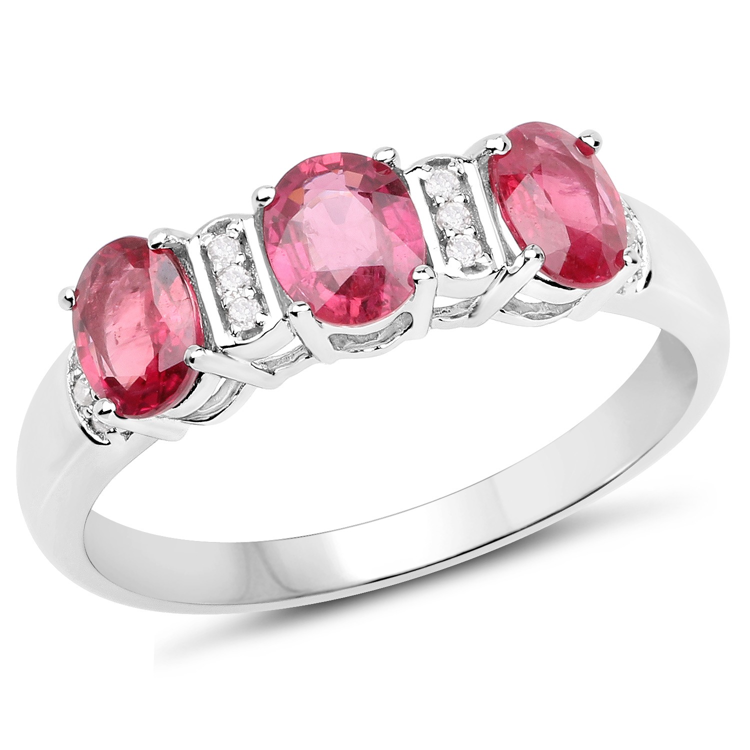 1.40 Carat Genuine Ruby and White Diamond 14K White Gold Ring