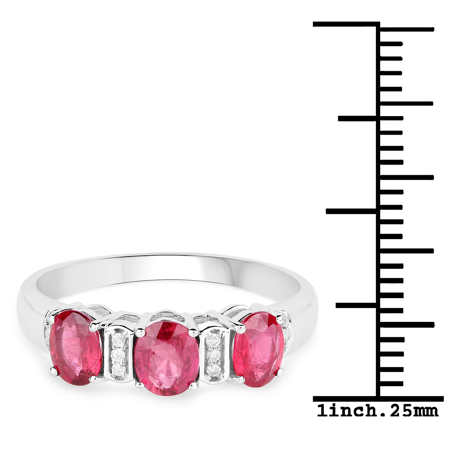 1.40 Carat Genuine Ruby and White Diamond 14K White Gold Ring