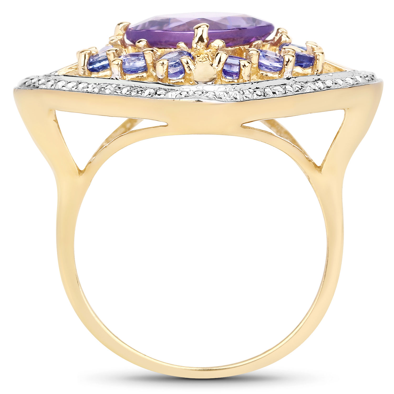 3.44 Carat Genuine Amethyst and Tanzanite .925 Sterling Silver Ring