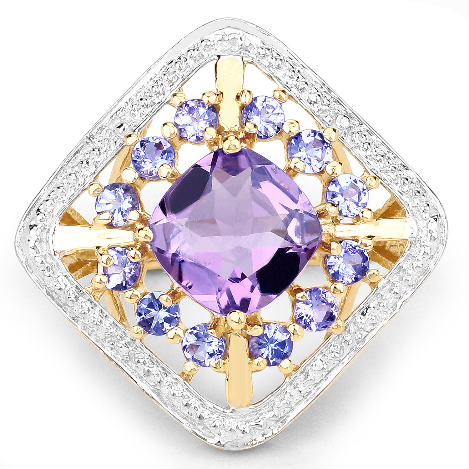 3.44 Carat Genuine Amethyst and Tanzanite .925 Sterling Silver Ring
