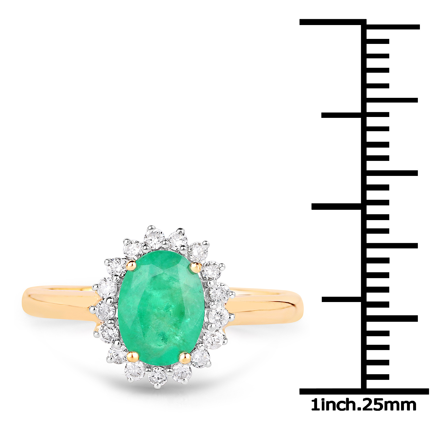 1.43 Carat Genuine Zambian Emerald and White Diamond 14K Yellow Gold Ring