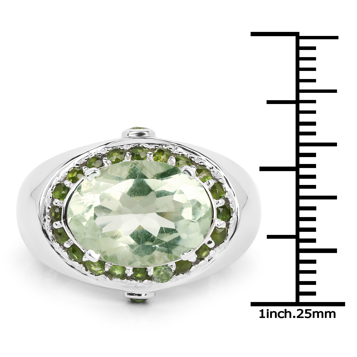 6.09 Carat Genuine Green Amethyst and Chrome Diopside .925 Sterling Silver Ring