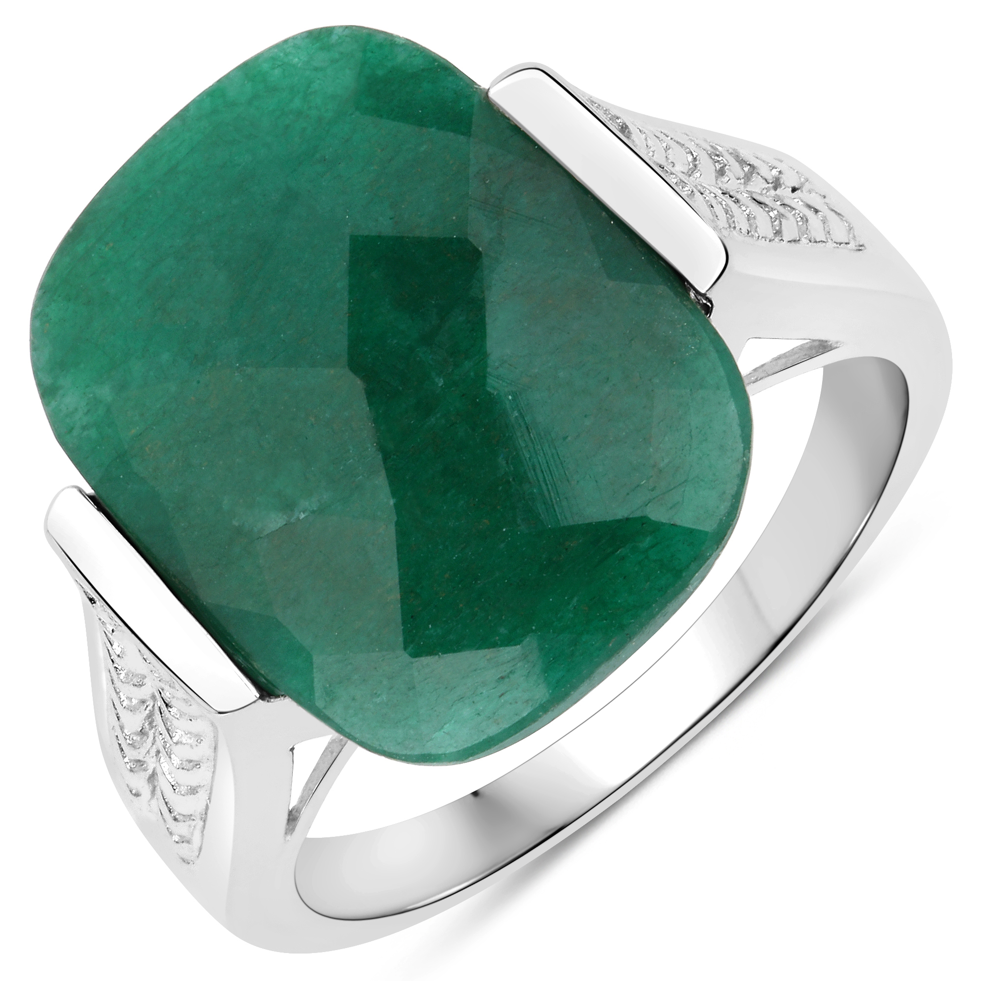 6.40 Carat Dyed Emerald .925 Sterling Silver Ring