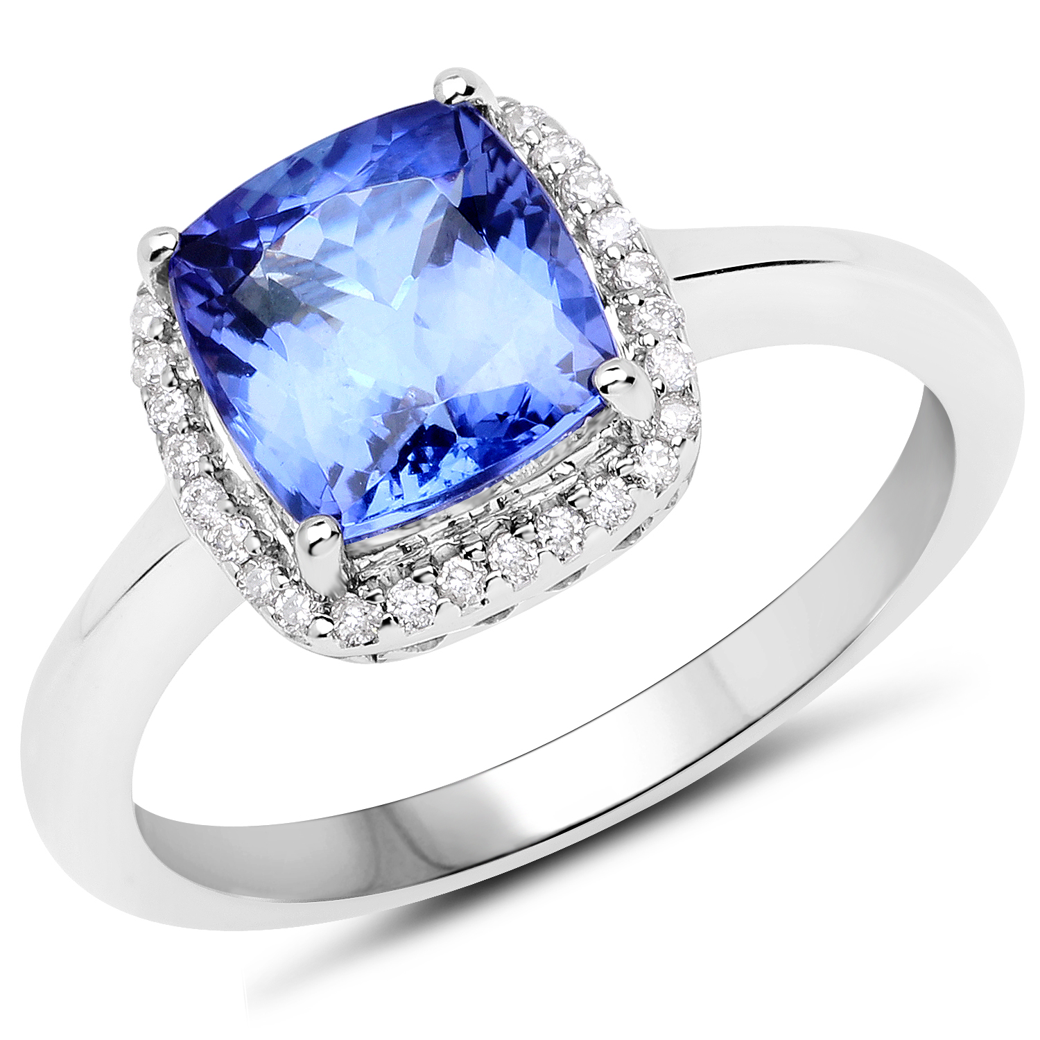 14K White Gold 2.71 Carat Genuine Tanzanite and White Diamond Ring