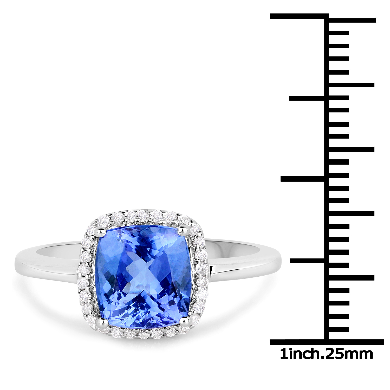 14K White Gold 2.71 Carat Genuine Tanzanite and White Diamond Ring