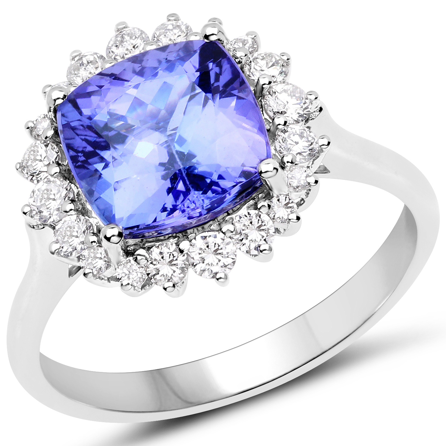 14K White Gold 3.66 Carat Genuine Tanzanite and White Diamond Ring