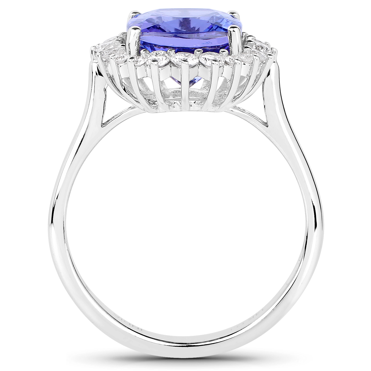 14K White Gold 3.66 Carat Genuine Tanzanite and White Diamond Ring