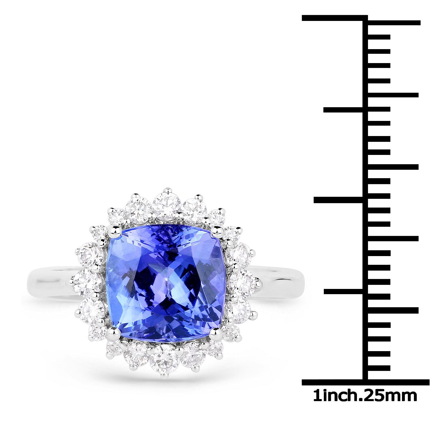 14K White Gold 3.66 Carat Genuine Tanzanite and White Diamond Ring