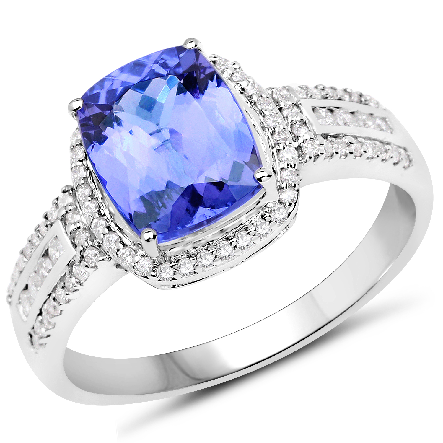 14K White Gold 2.78 Carat Genuine Tanzanite and White Diamond Ring
