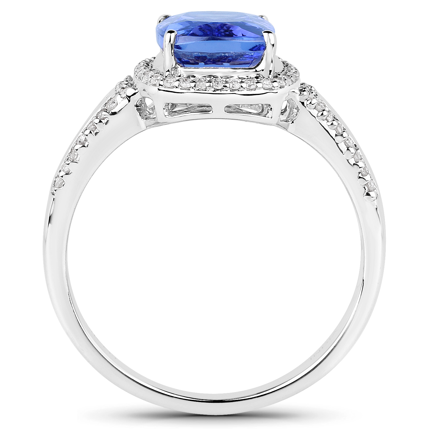 14K White Gold 2.78 Carat Genuine Tanzanite and White Diamond Ring