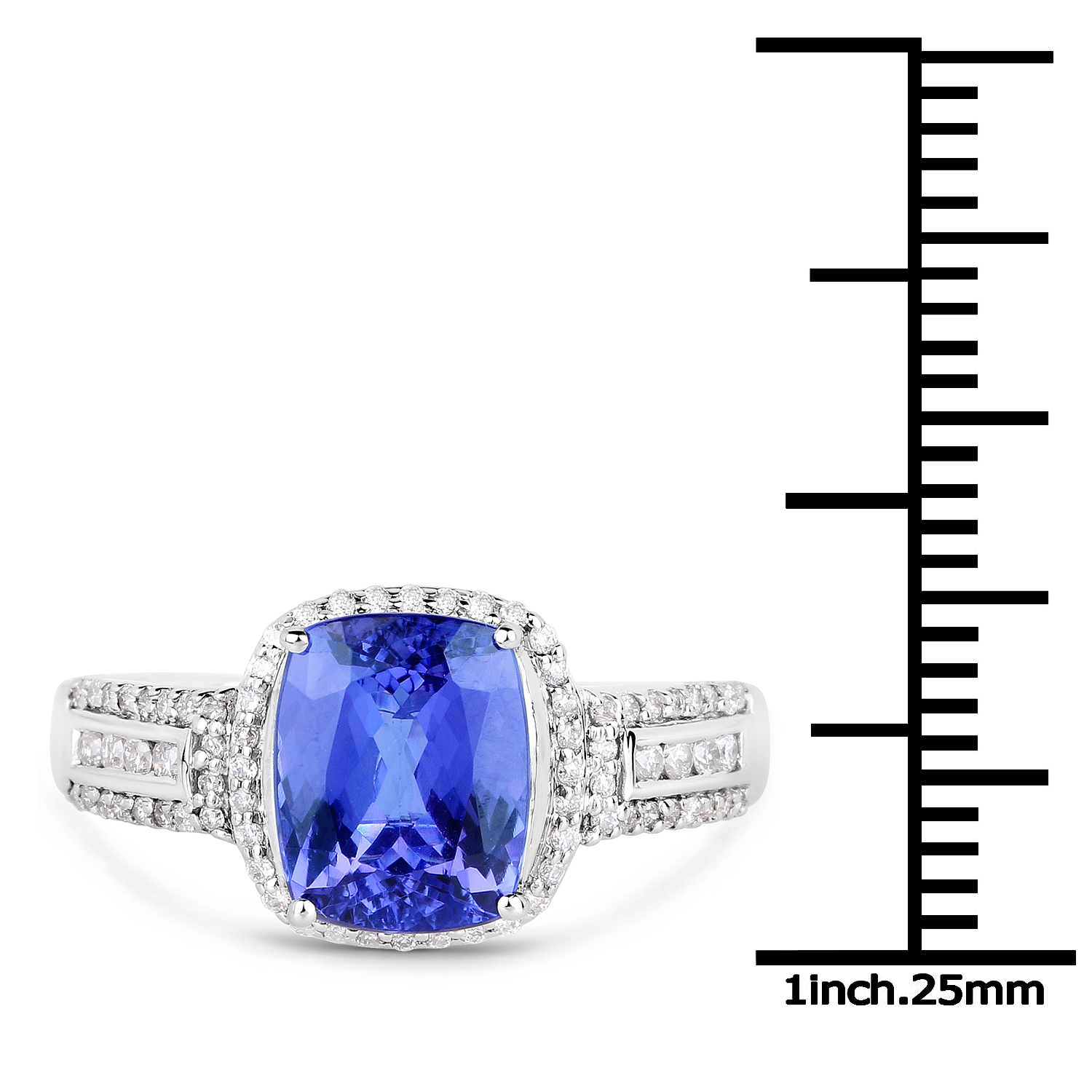 14K White Gold 2.78 Carat Genuine Tanzanite and White Diamond Ring