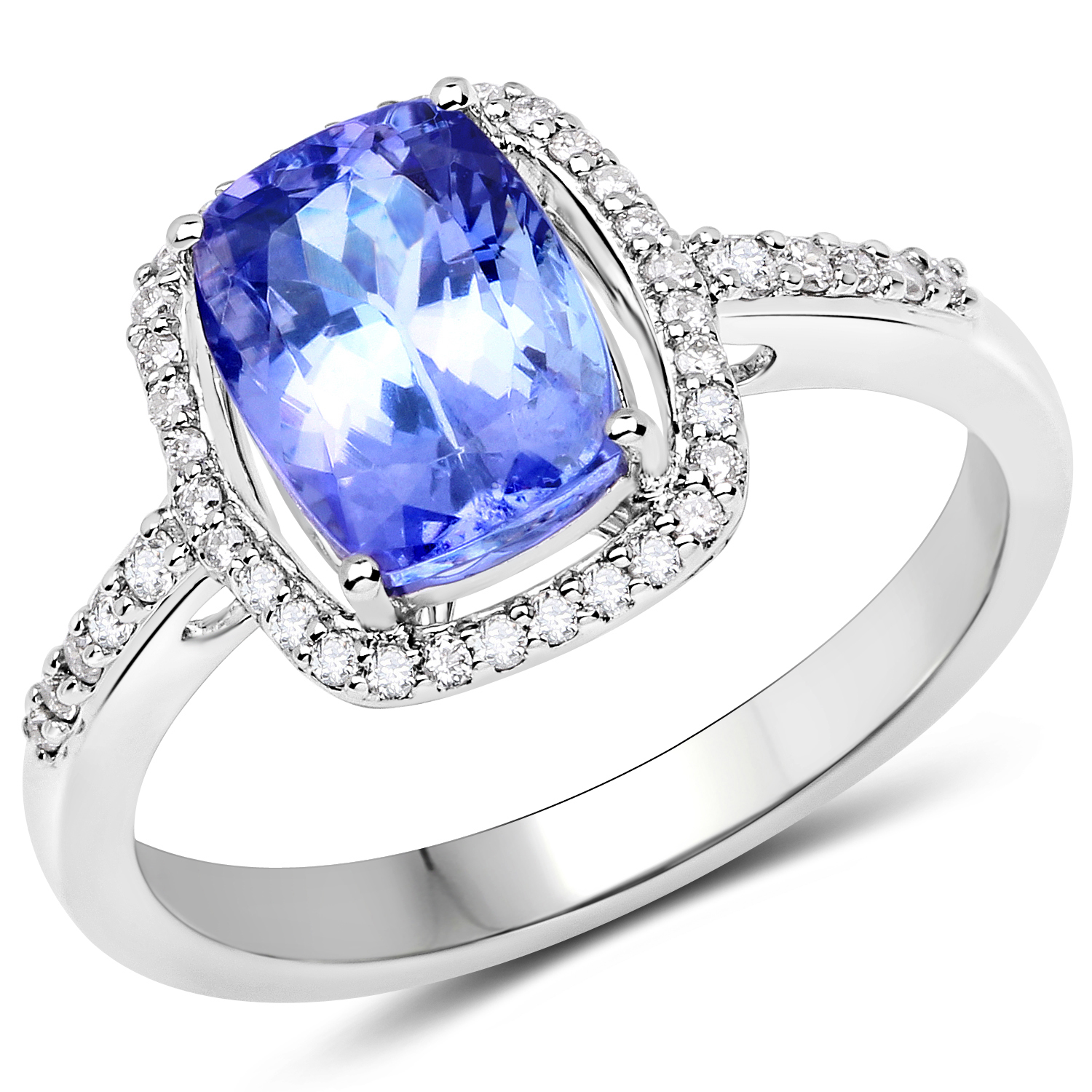 14K White Gold 2.74 Carat Genuine Tanzanite and White Diamond Ring