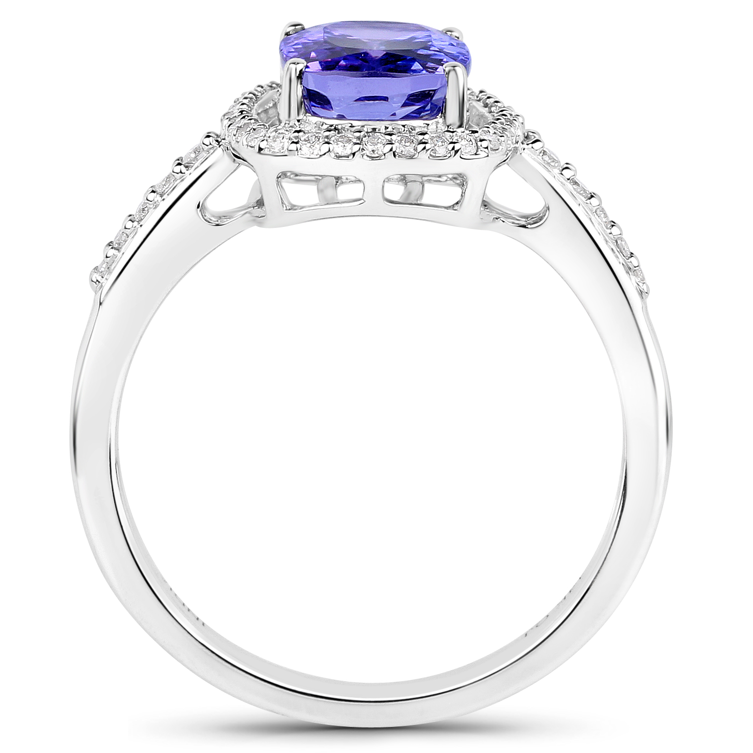 14K White Gold 2.74 Carat Genuine Tanzanite and White Diamond Ring