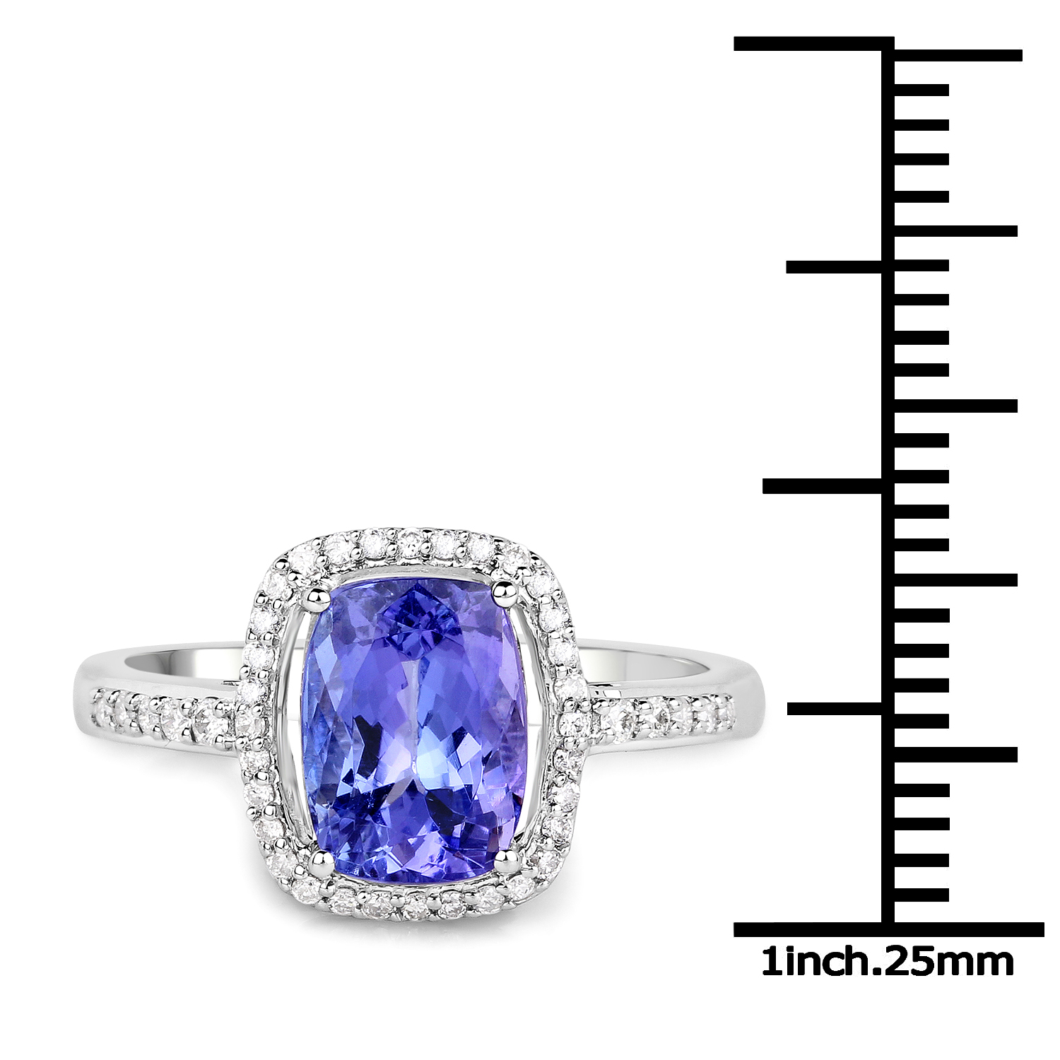 14K White Gold 2.74 Carat Genuine Tanzanite and White Diamond Ring