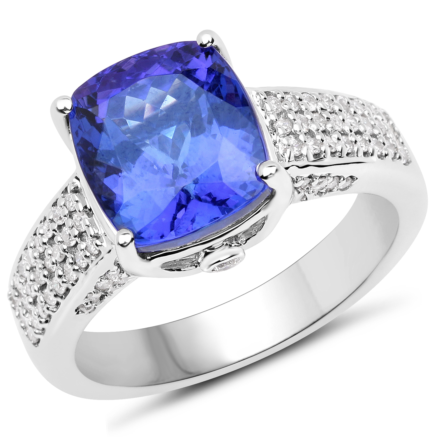 14K White Gold 5.67 Carat Genuine Tanzanite and White Diamond Ring