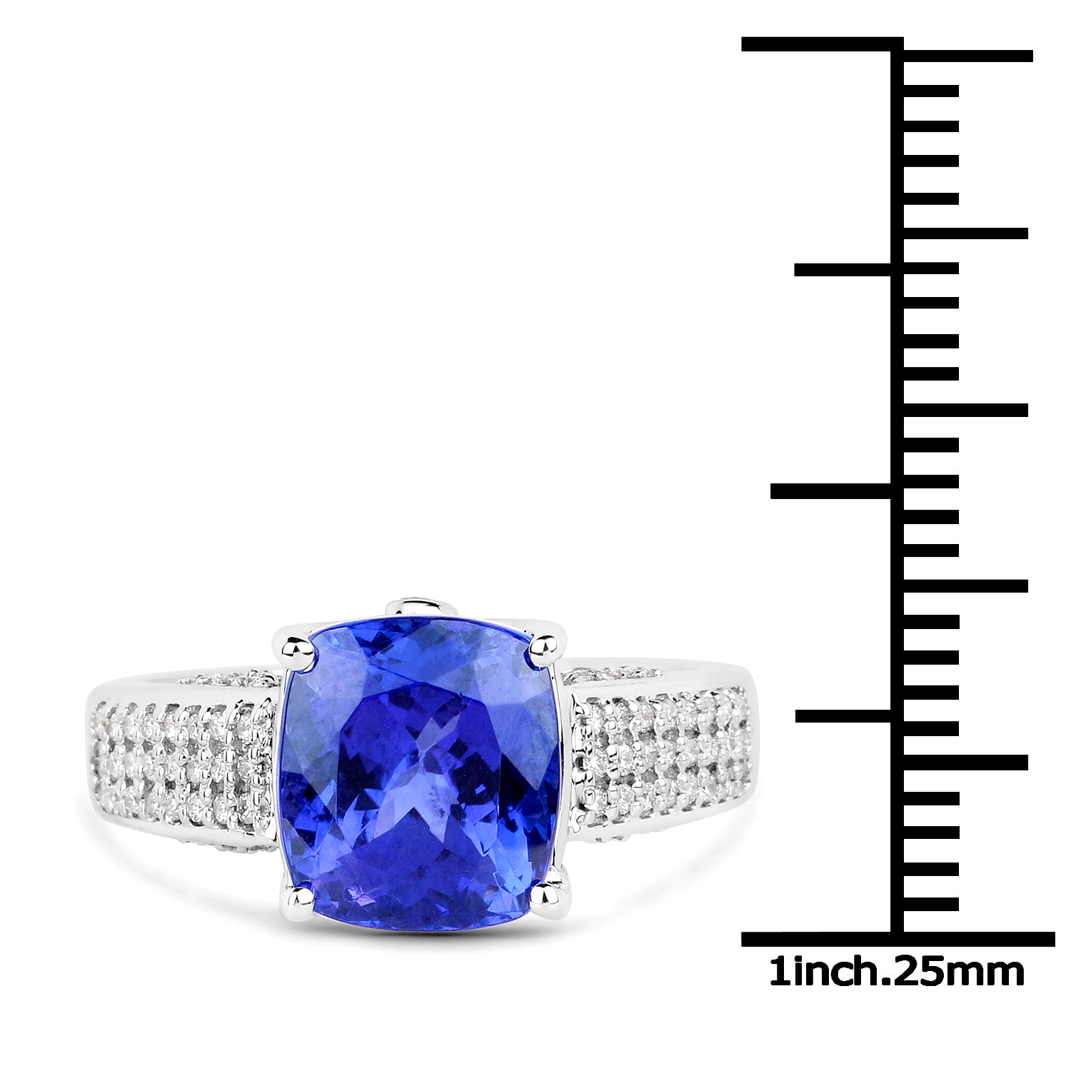 14K White Gold 5.67 Carat Genuine Tanzanite and White Diamond Ring