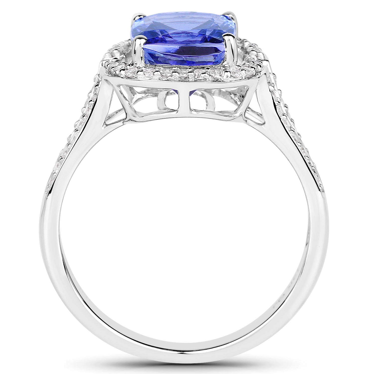 14K White Gold 3.35 Carat Genuine Tanzanite and White Diamond Ring