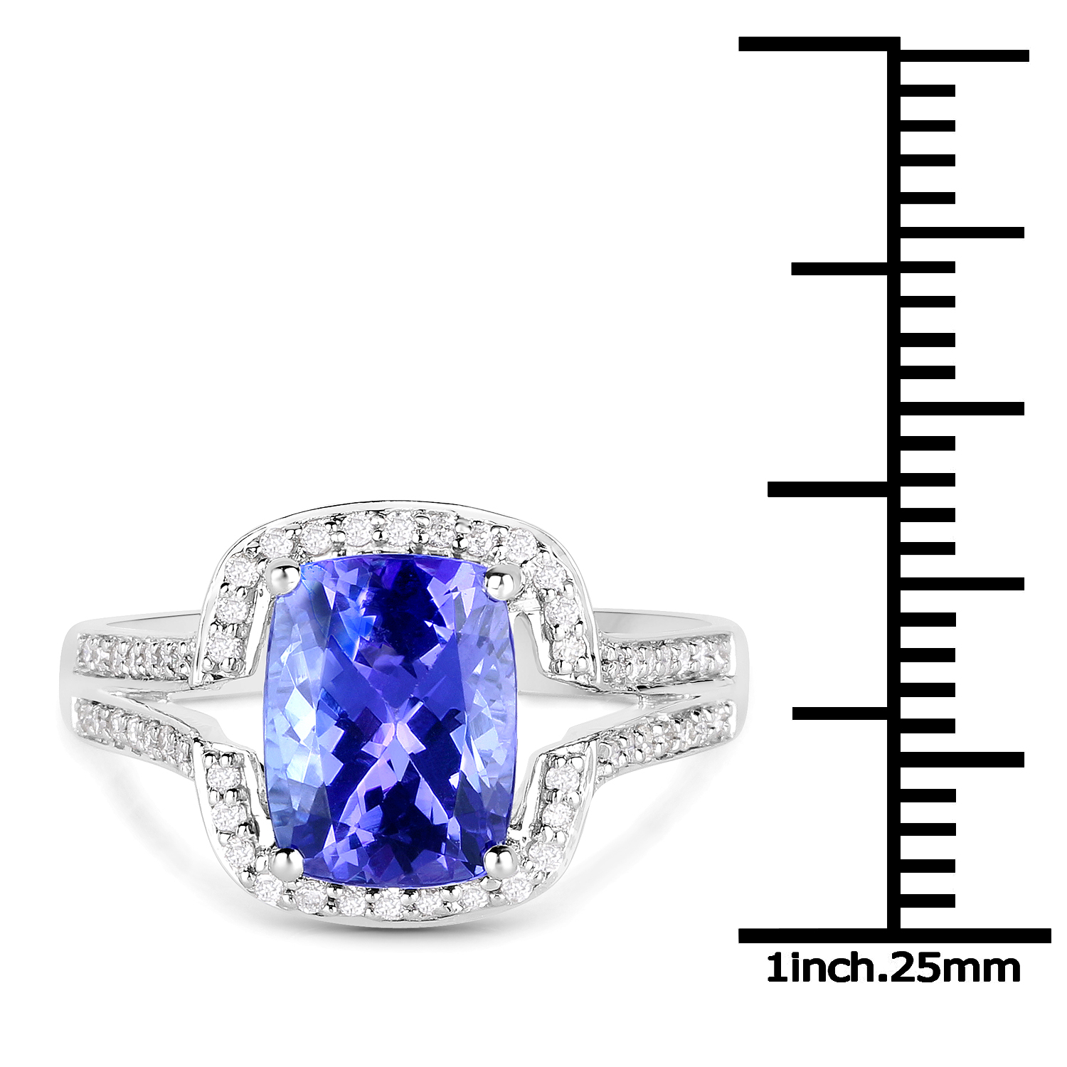 14K White Gold 3.35 Carat Genuine Tanzanite and White Diamond Ring