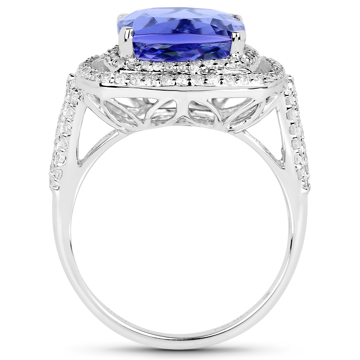 14K White Gold 6.24 Carat Genuine Tanzanite and White Diamond Ring