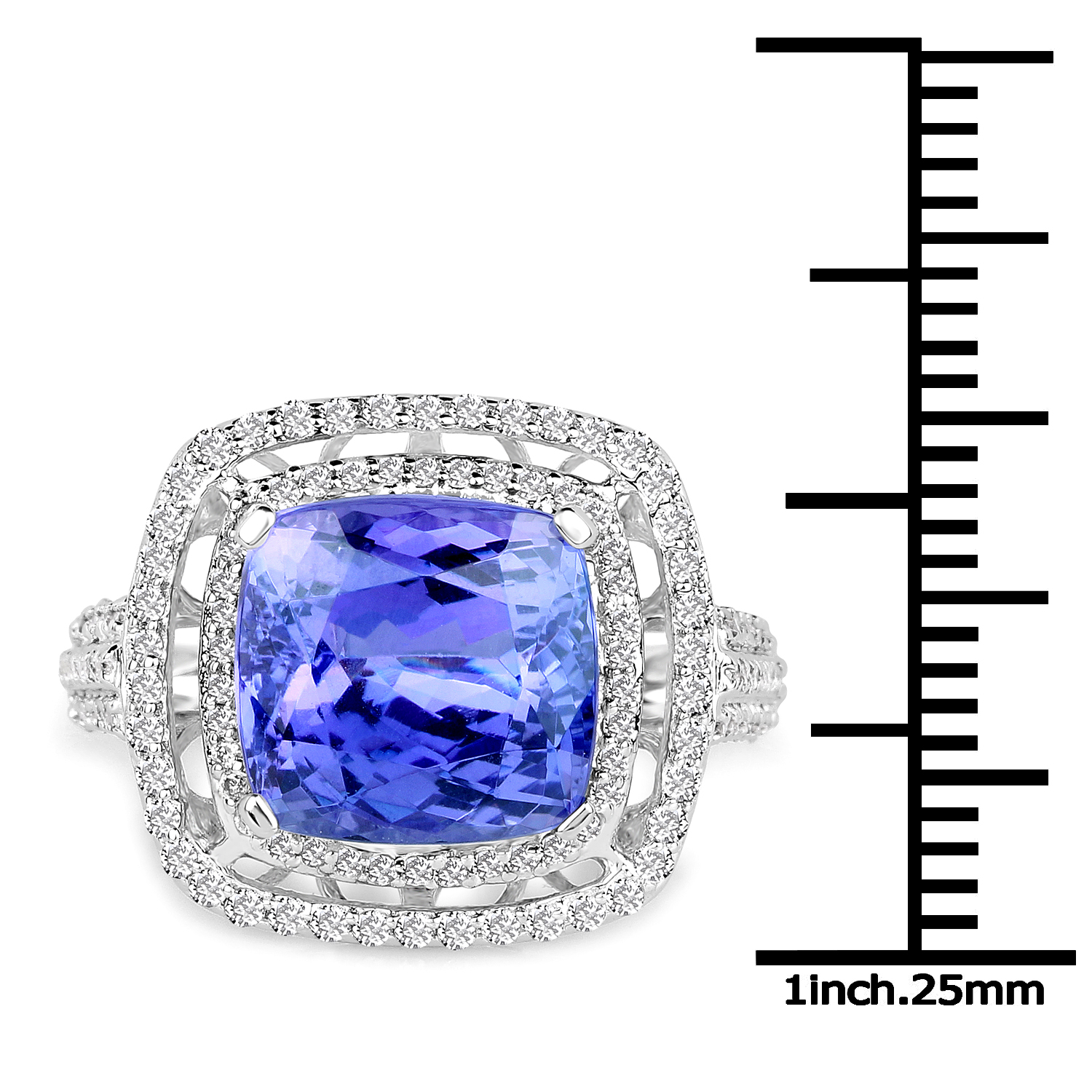 14K White Gold 6.24 Carat Genuine Tanzanite and White Diamond Ring