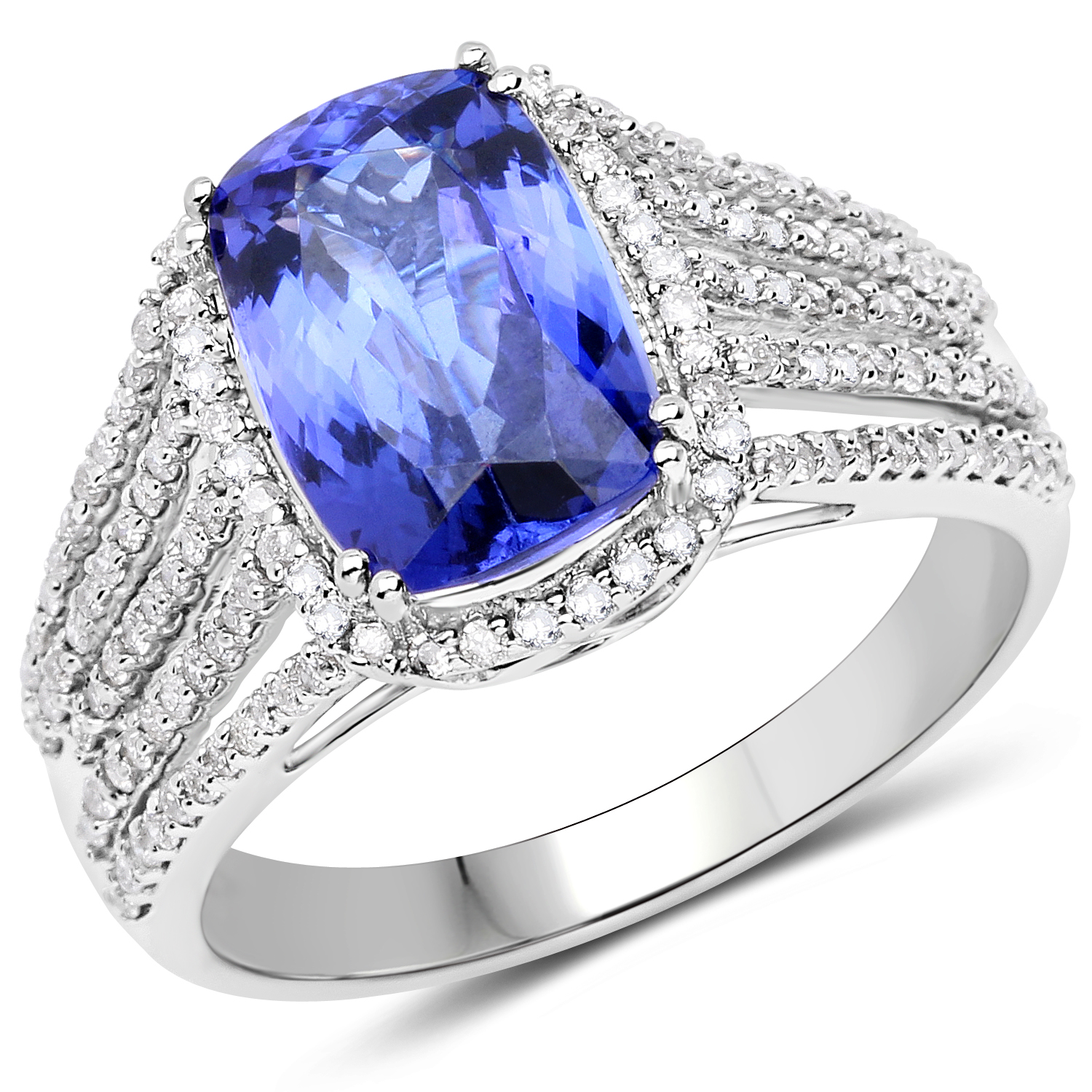 14K White Gold 3.86 Carat Genuine Tanzanite and White Diamond Ring