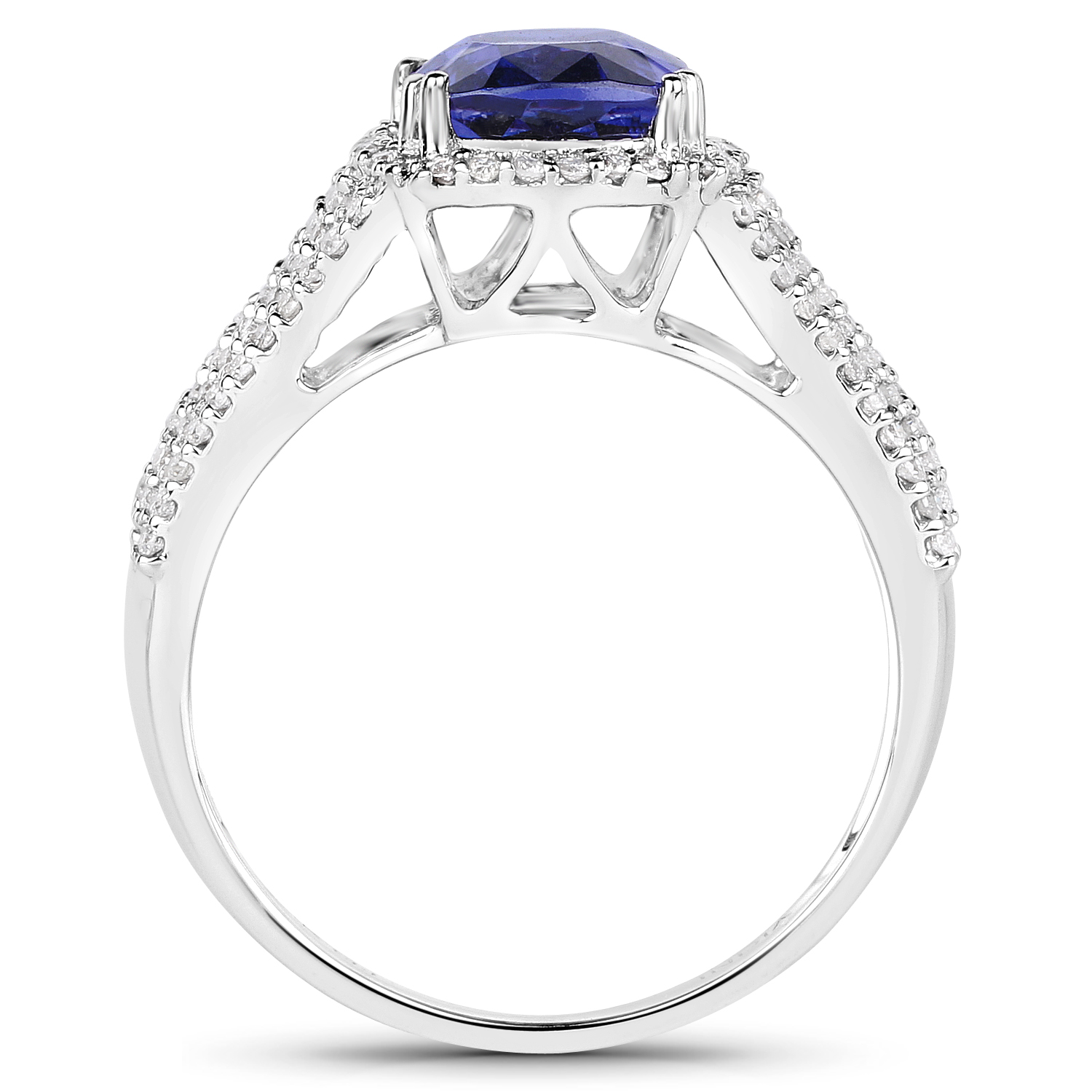 14K White Gold 3.86 Carat Genuine Tanzanite and White Diamond Ring