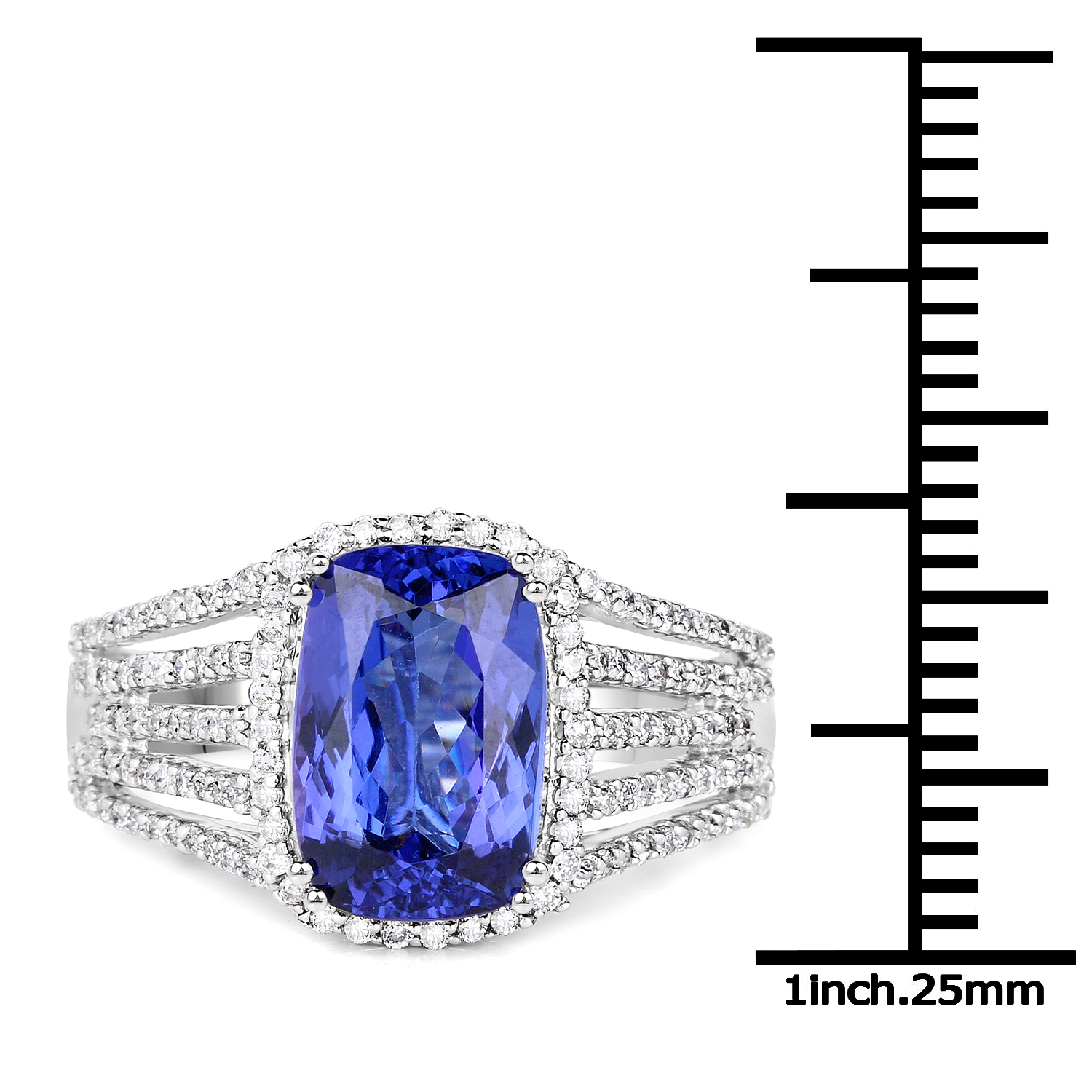 14K White Gold 3.86 Carat Genuine Tanzanite and White Diamond Ring