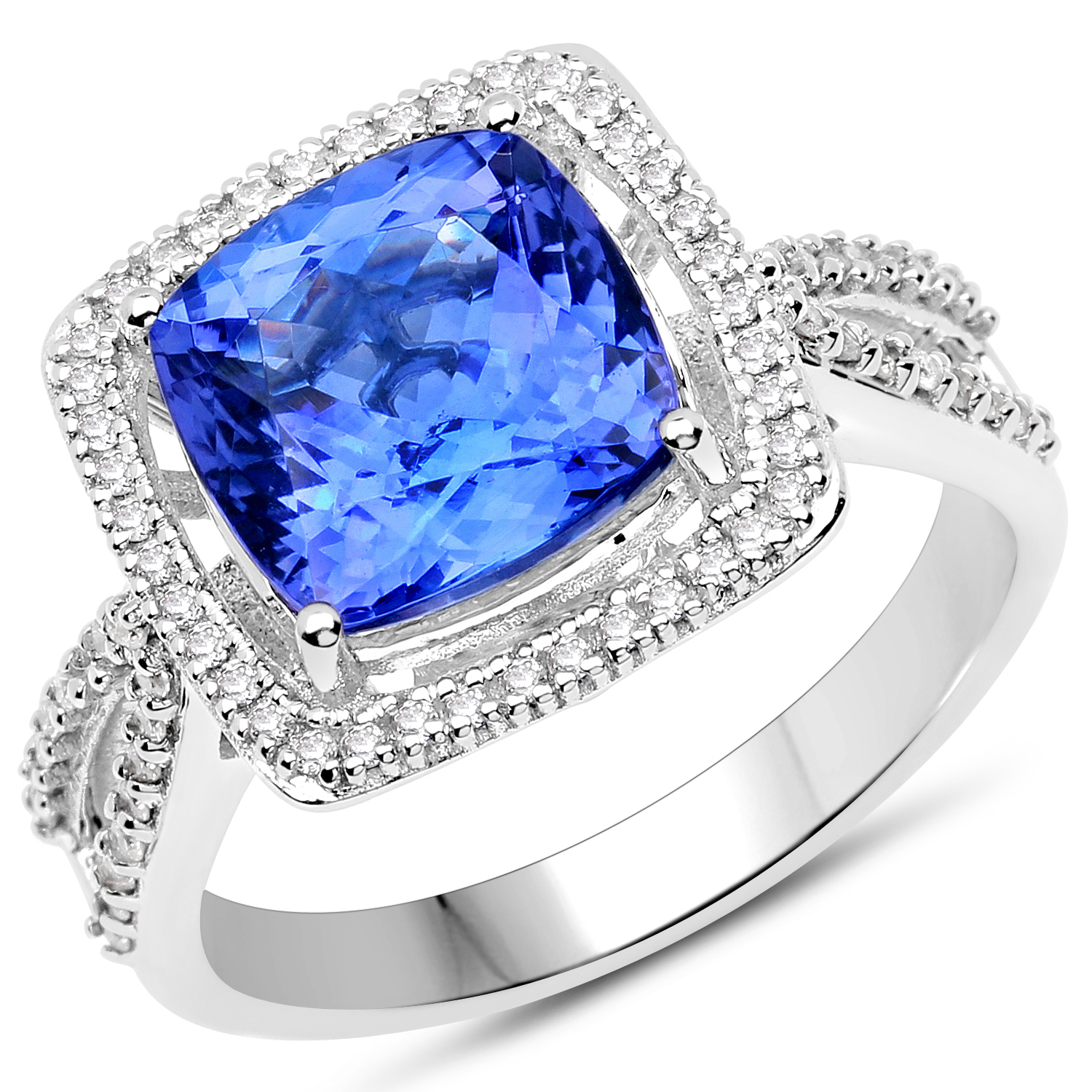 14K White Gold 4.04 Carat Genuine Tanzanite and White Diamond Ring