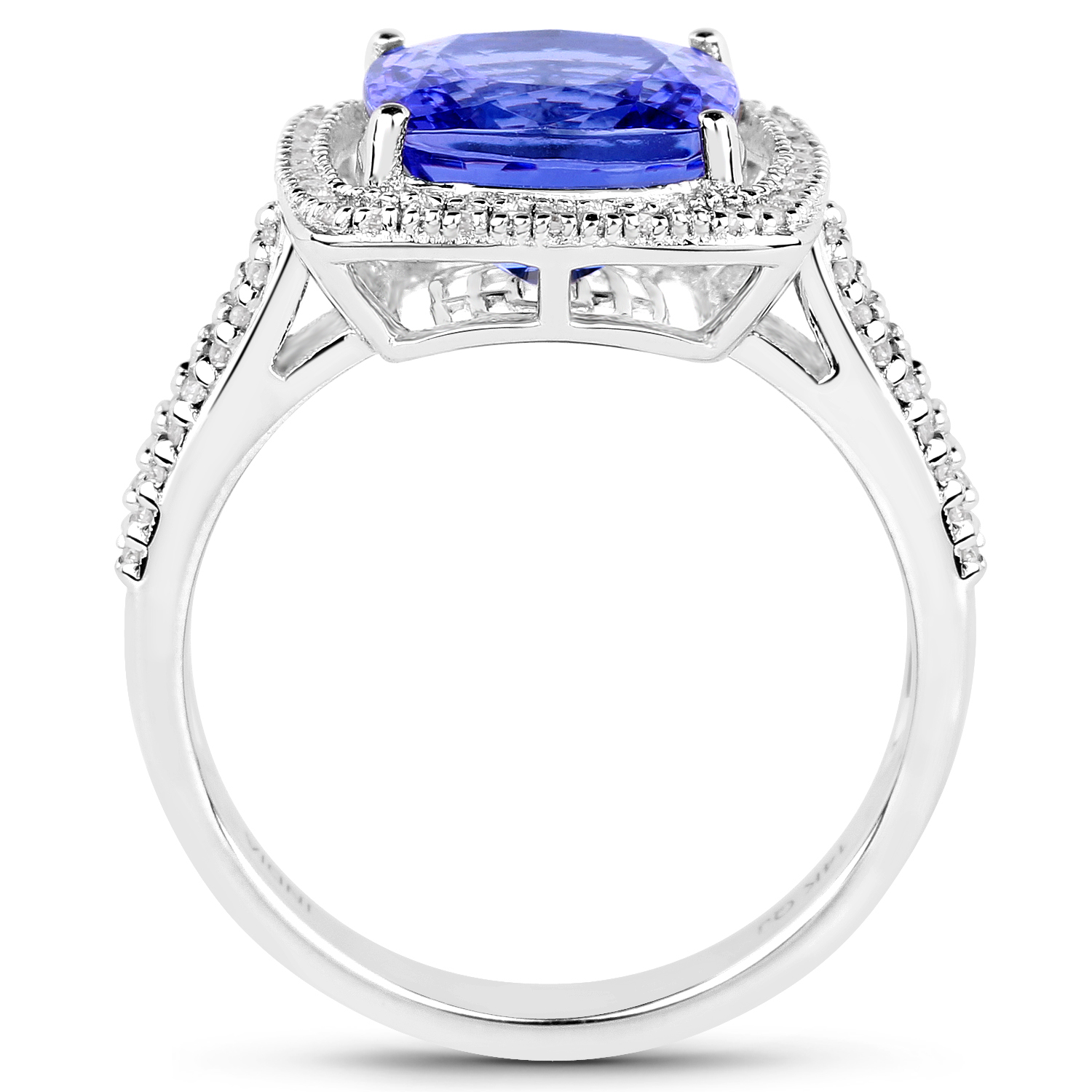 14K White Gold 4.04 Carat Genuine Tanzanite and White Diamond Ring