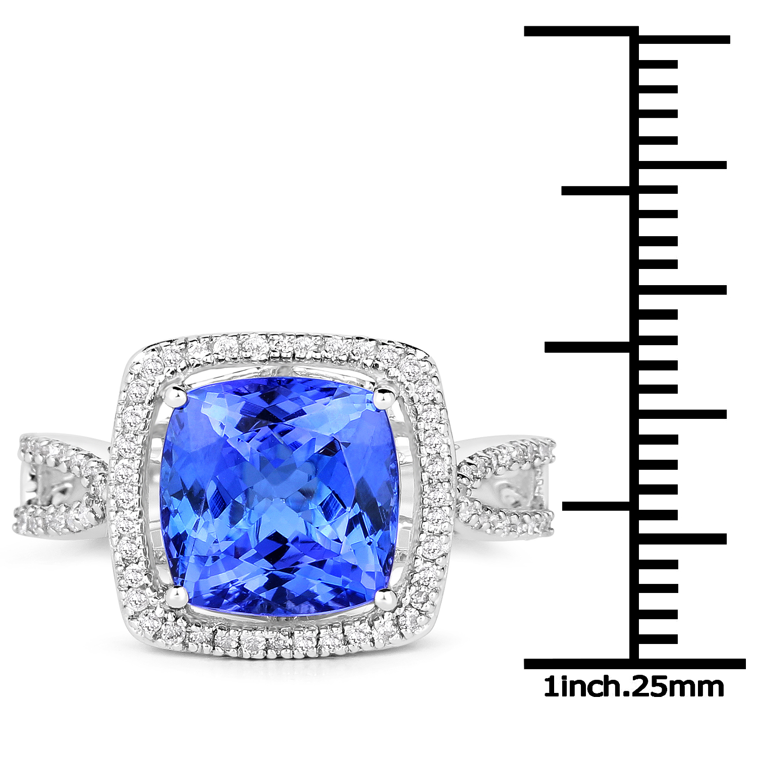 14K White Gold 4.04 Carat Genuine Tanzanite and White Diamond Ring