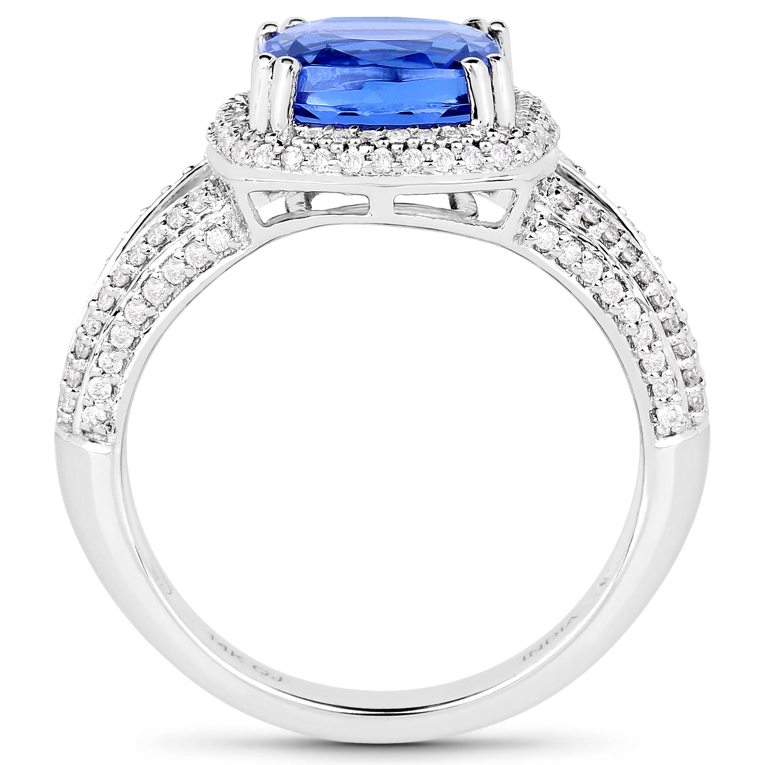 14K White Gold 3.67 Carat Genuine Tanzanite and White Diamond Ring