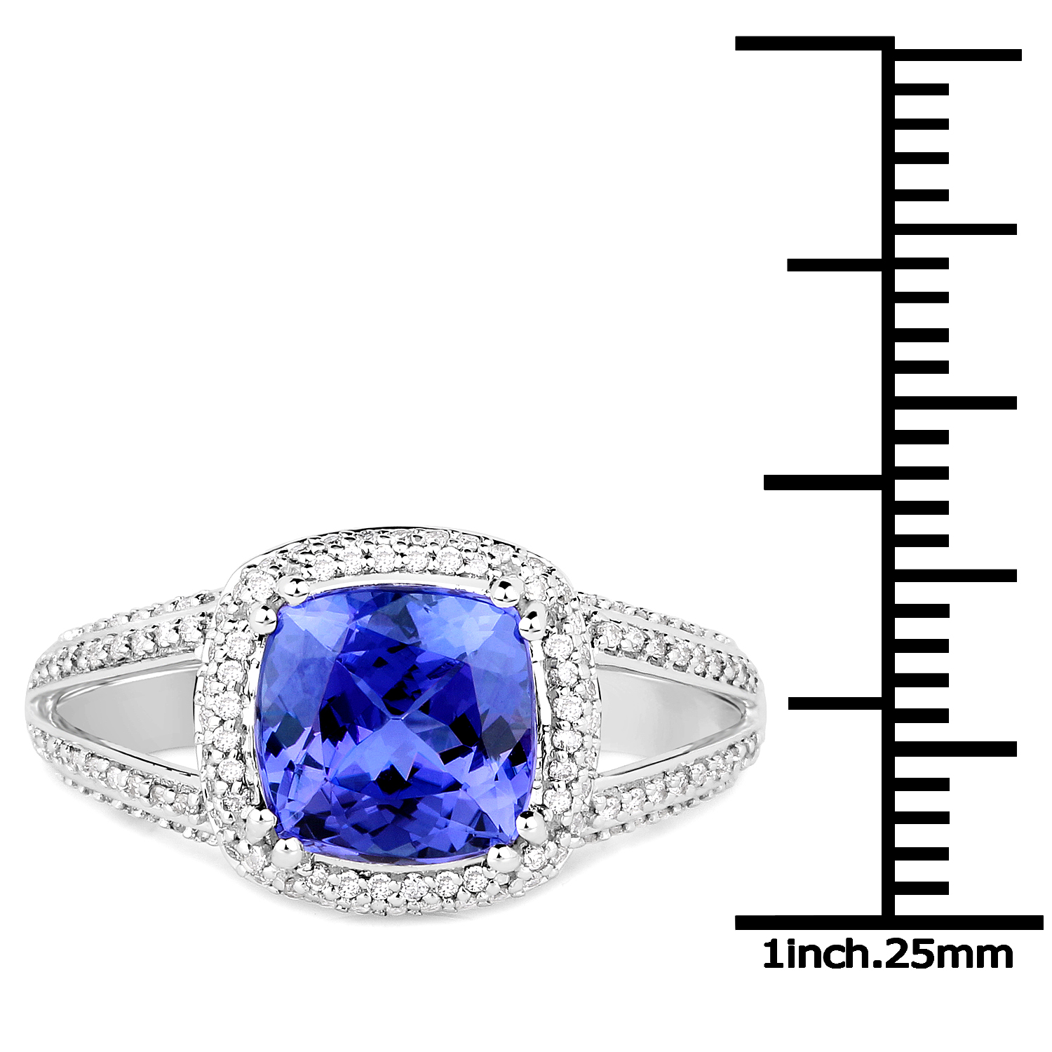 14K White Gold 3.67 Carat Genuine Tanzanite and White Diamond Ring