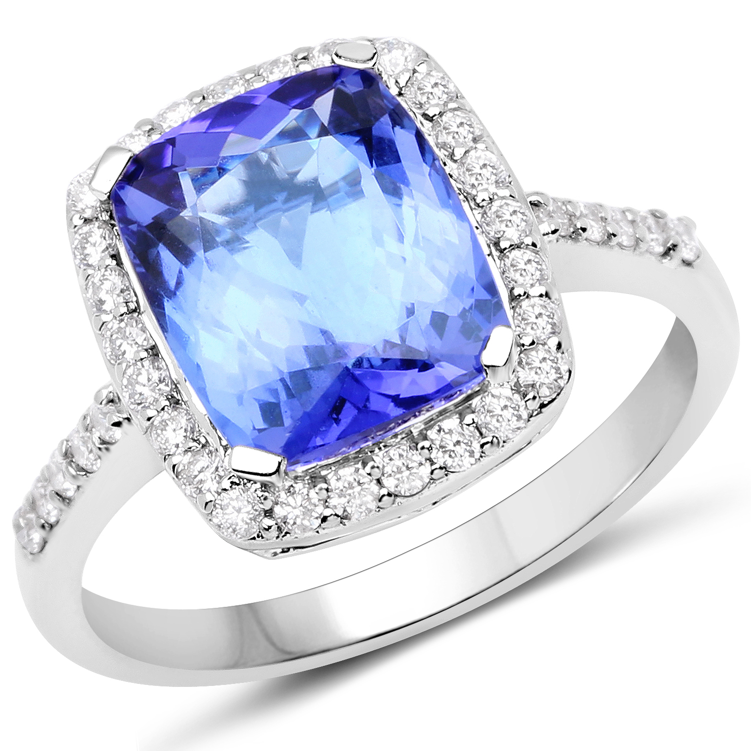 14K White Gold 3.76 Carat Genuine Tanzanite and White Diamond Ring