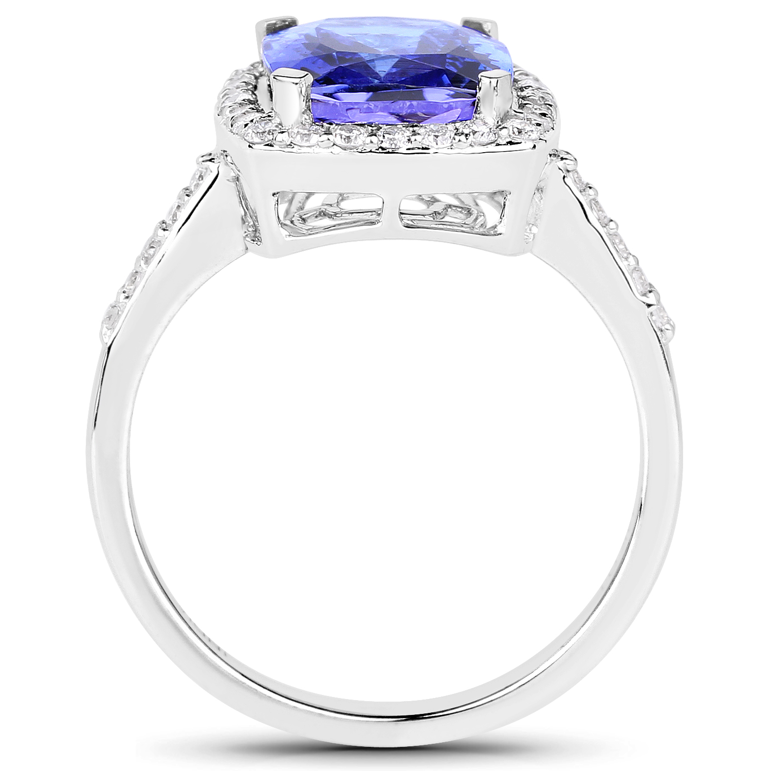 14K White Gold 3.76 Carat Genuine Tanzanite and White Diamond Ring
