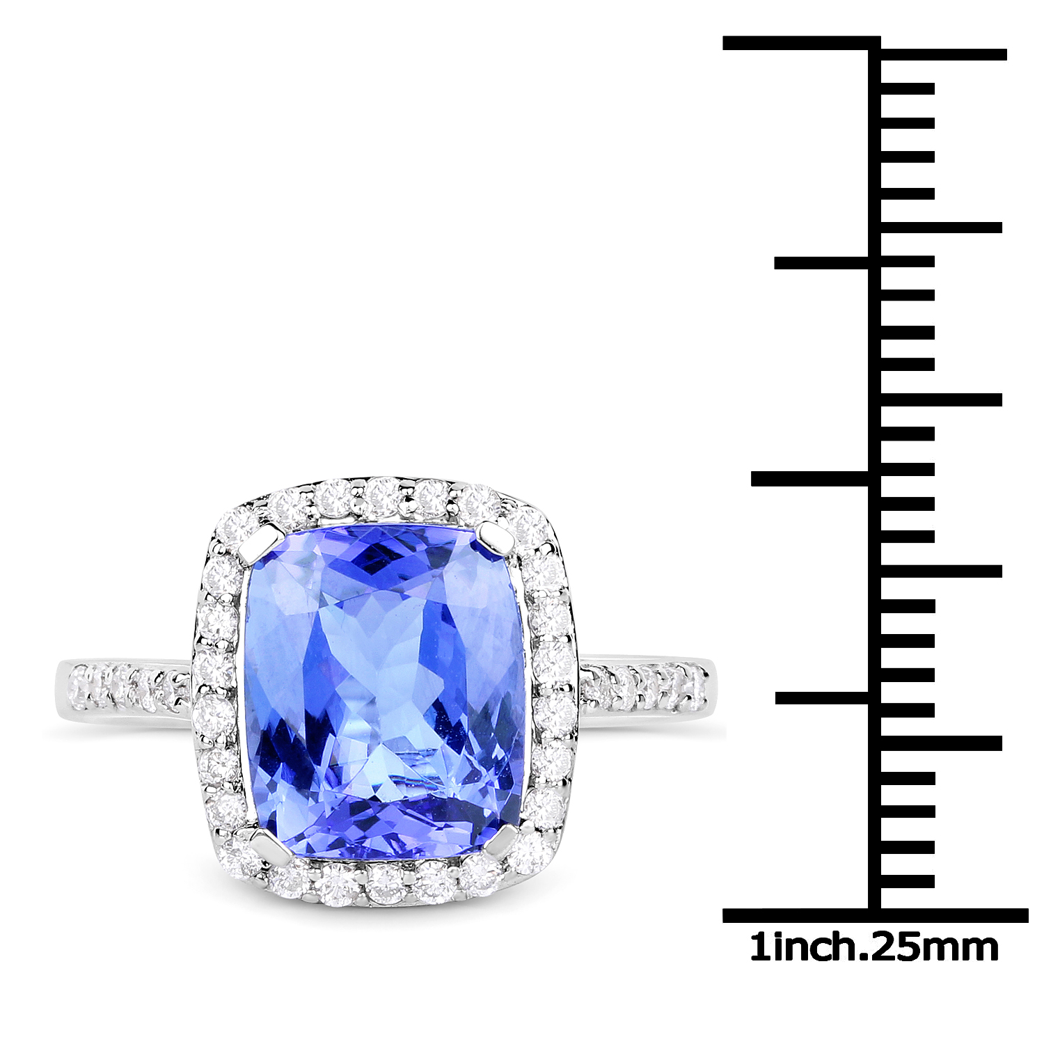 14K White Gold 3.76 Carat Genuine Tanzanite and White Diamond Ring