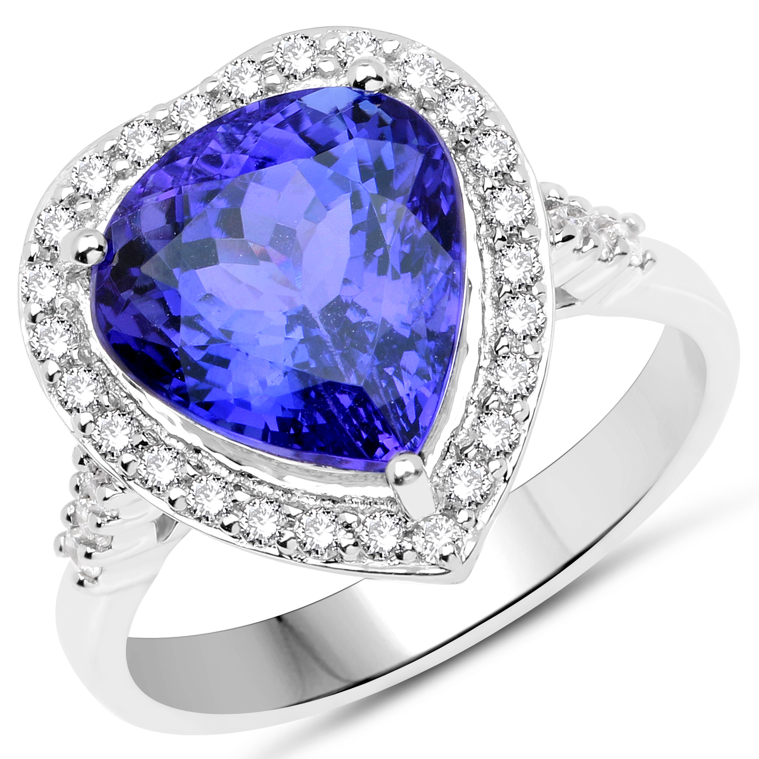 14K White Gold 6.10 Carat Genuine Tanzanite and White Diamond Ring