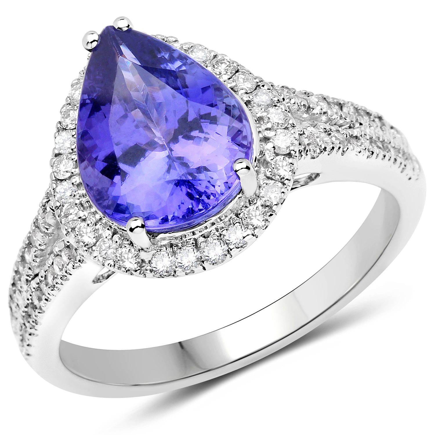 14K White Gold 3.62 Carat Genuine Tanzanite and White Diamond Ring