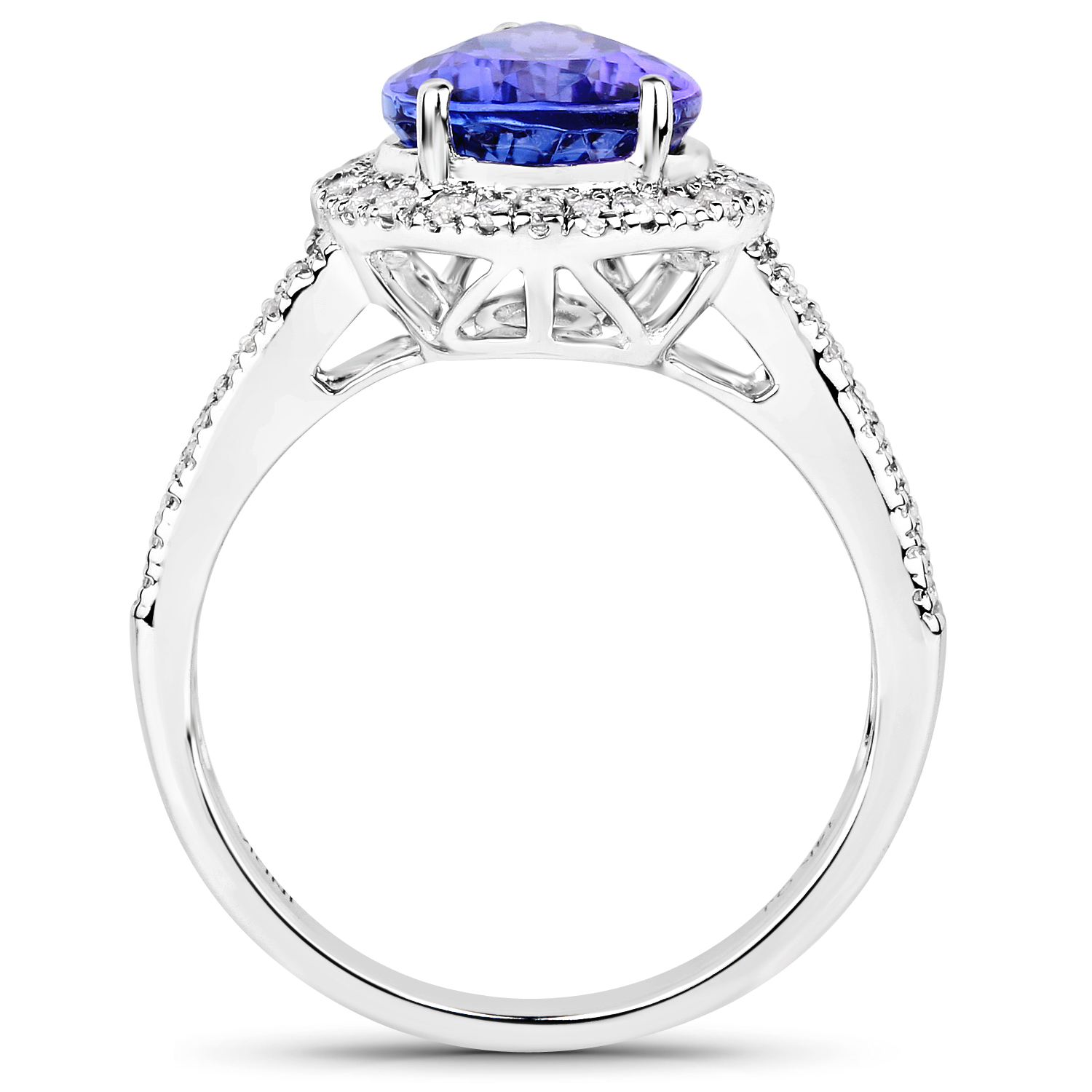 14K White Gold 3.62 Carat Genuine Tanzanite and White Diamond Ring