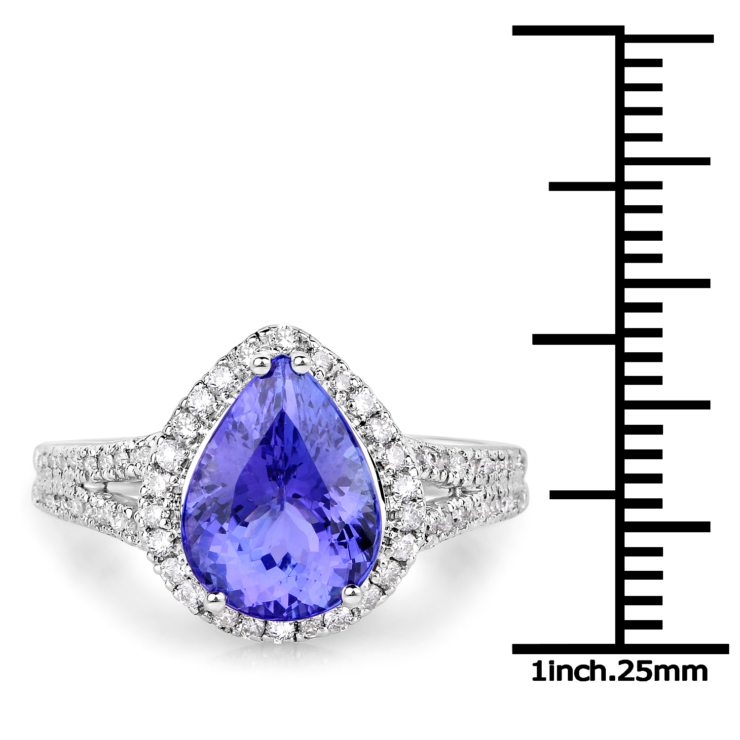 14K White Gold 3.62 Carat Genuine Tanzanite and White Diamond Ring