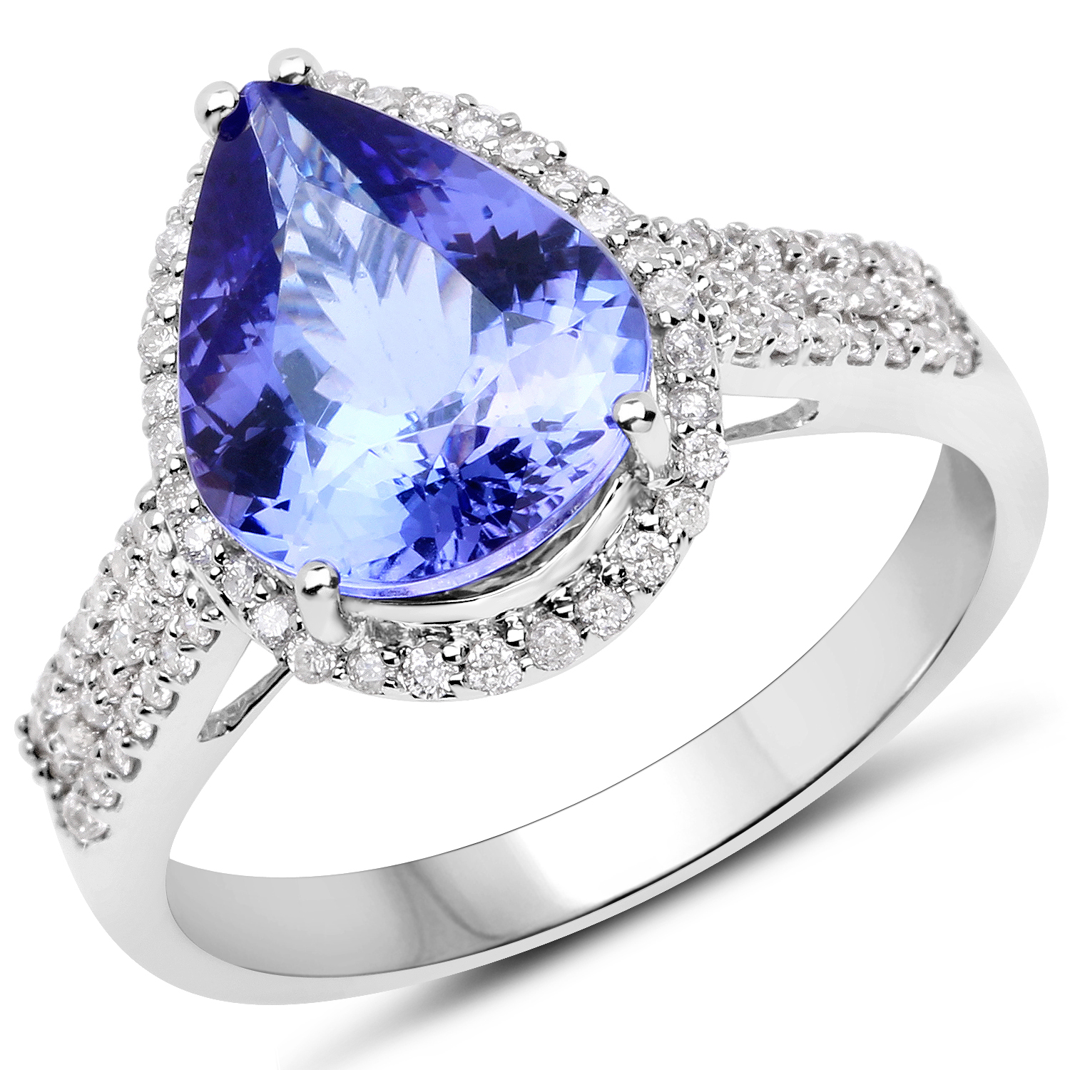 14K White Gold 3.83 Carat Genuine Tanzanite and White Diamond Ring